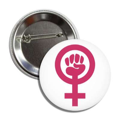 feminist symbol white dark pink button