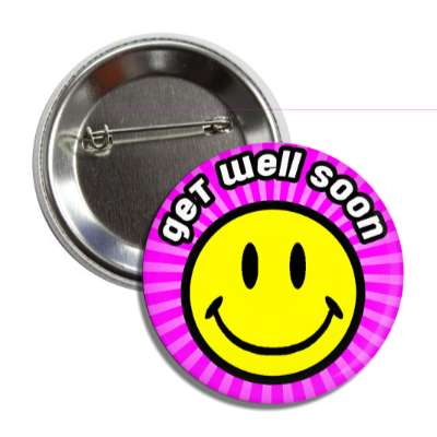 get well soon purple rays smiley button