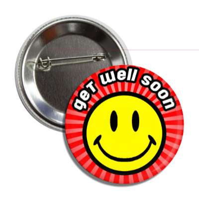 get well soon red rays smiley button