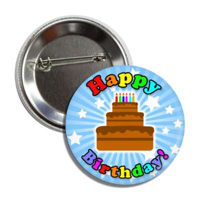 happy birthday cake blue rays stars rainbow button