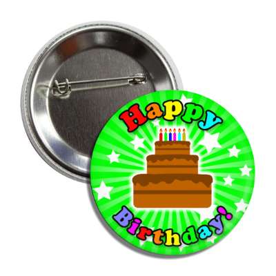 happy birthday cake green rays stars rainbow button