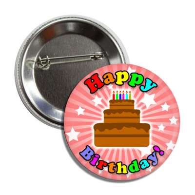 happy birthday cake pink ray stars rainbow button