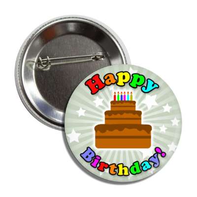 happy birthday cake rainbow green ray stars button