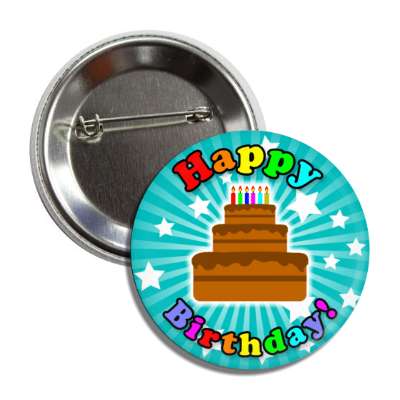 happy birthday cake teal rays stars rainbow button
