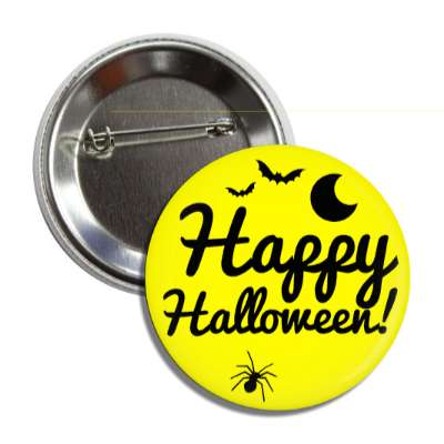 happy halloween bats moon spider yellow button