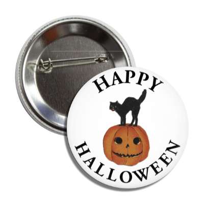 happy halloween cat pumpkin vintage button