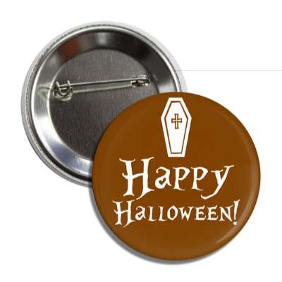 happy halloween coffin brown button