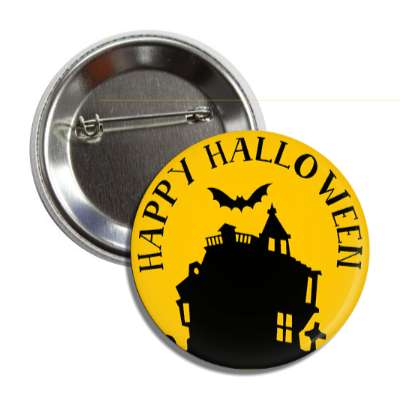 happy halloween house bat orange silhouette button