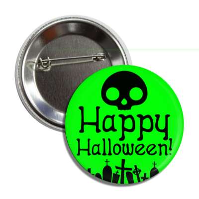 happy halloween skull graves green silhouette button