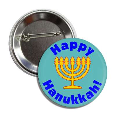 happy hanukkah menorah gold blue button