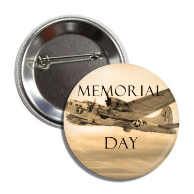 memorial day vintage plane sepia button