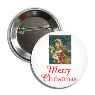 merry christmas vintage woman white red cursive button