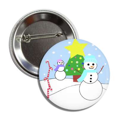 snowmen outside candy canes tree star snow button