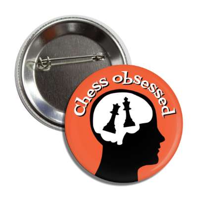 chess obsessed head brain silhouette queen king chess pieces button
