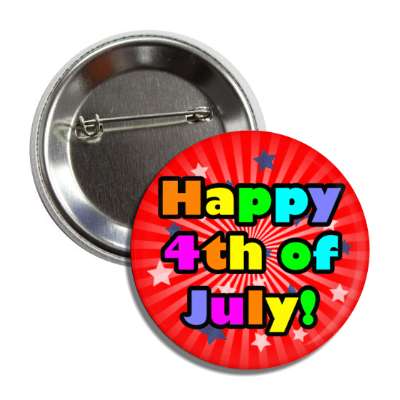 happy 4th of july colorful red burst stars rays button