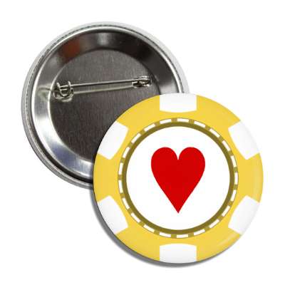 heart card suit poker chip yellow button